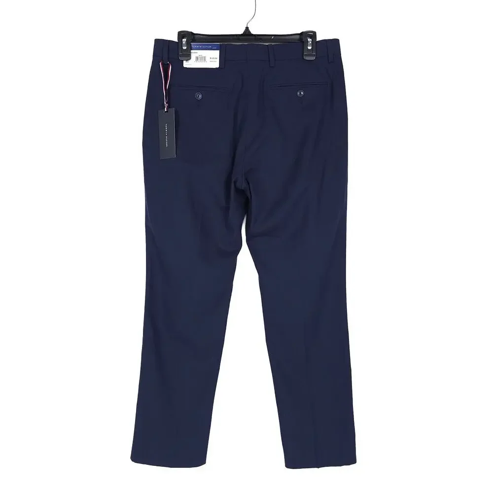 Tommy Hilfiger Mens Modern Fit 2 Piece Suit 40R 32x32 Navy Linen Cotton Blend